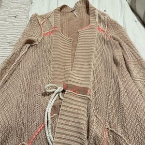 Free People Tan and Pink Knit Cardigan